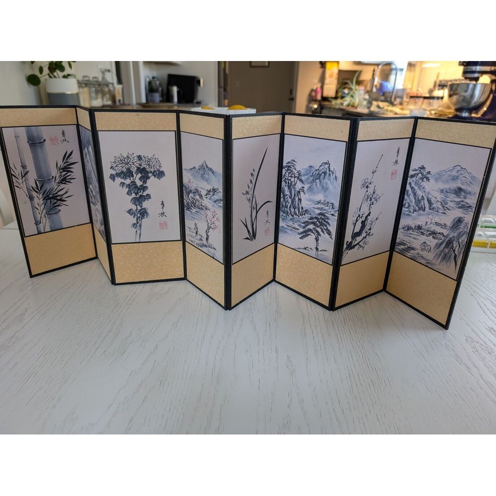 Korean Art Screen Four Gentlemen Sagunja, Plum, Orchid, Chrysanthemum and Bamboo